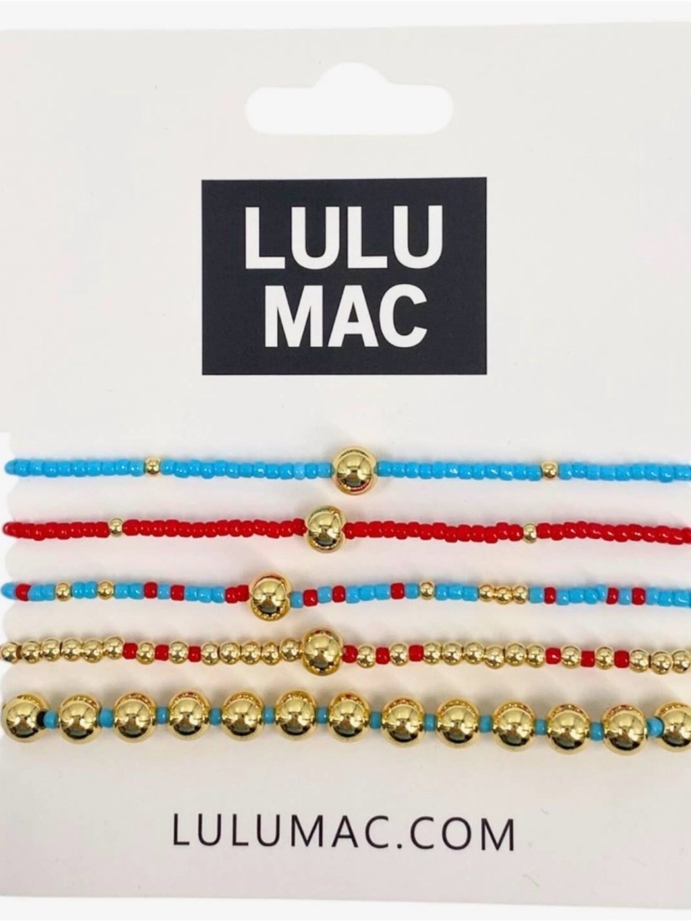 Lulu Mac Blue & Red Beaded Bracelet Set with Gold Accents
